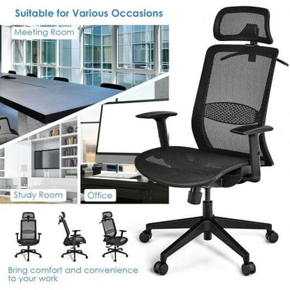 Height Adjustable Ergonomic High Back Mesh Office Chair with Hange-Black-3