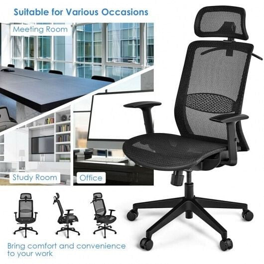 Height Adjustable Ergonomic High Back Mesh Office Chair with Hange-Black-3