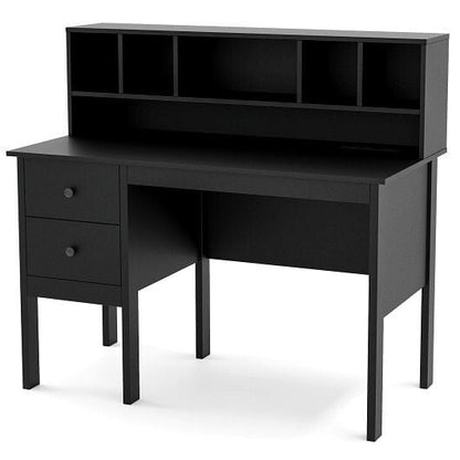 48 Inch Computer Desk with Drawers Power Outlets and 5-Cubby Hutch-White-0