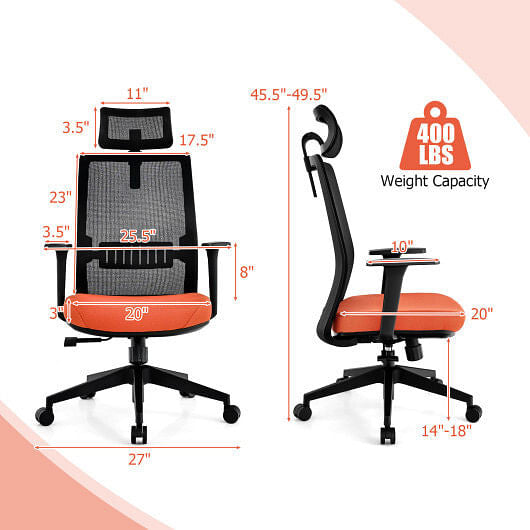 Ergonomic Office Chair with Lumbar Support and Adjustable Headrest-Black-2