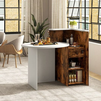 Front Reception Office Desk with Open Shelf and Drawer-Black & White-5