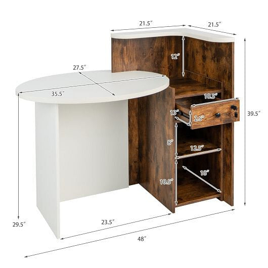 Front Reception Office Desk with Open Shelf and Drawer-Black & White-8