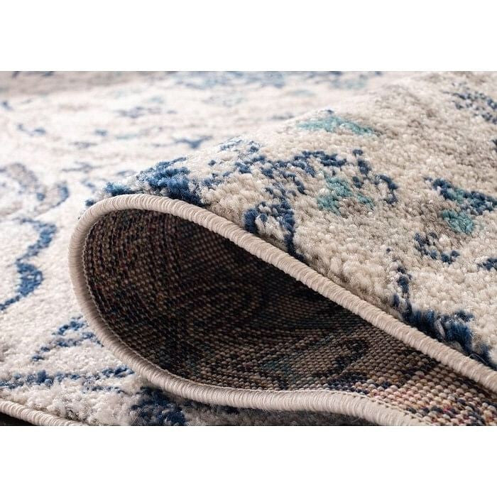 5' x 7' Coastal Blue Grey Damask Indoor Area Rug-1