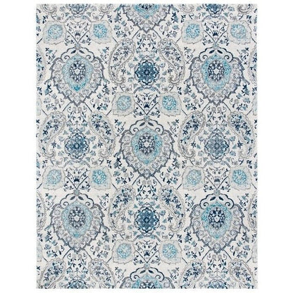 5' x 7' Coastal Blue Grey Damask Indoor Area Rug-2