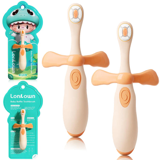 Lonlown Baby Toothbrush Infant Toothbrush Cute Dinosaur Toothbrush for Toddlers 1-3 Babys First Training Toothbrush Anti-Strike Throat Easy Grip Not Easy to Shed Bristles(2 Count)
