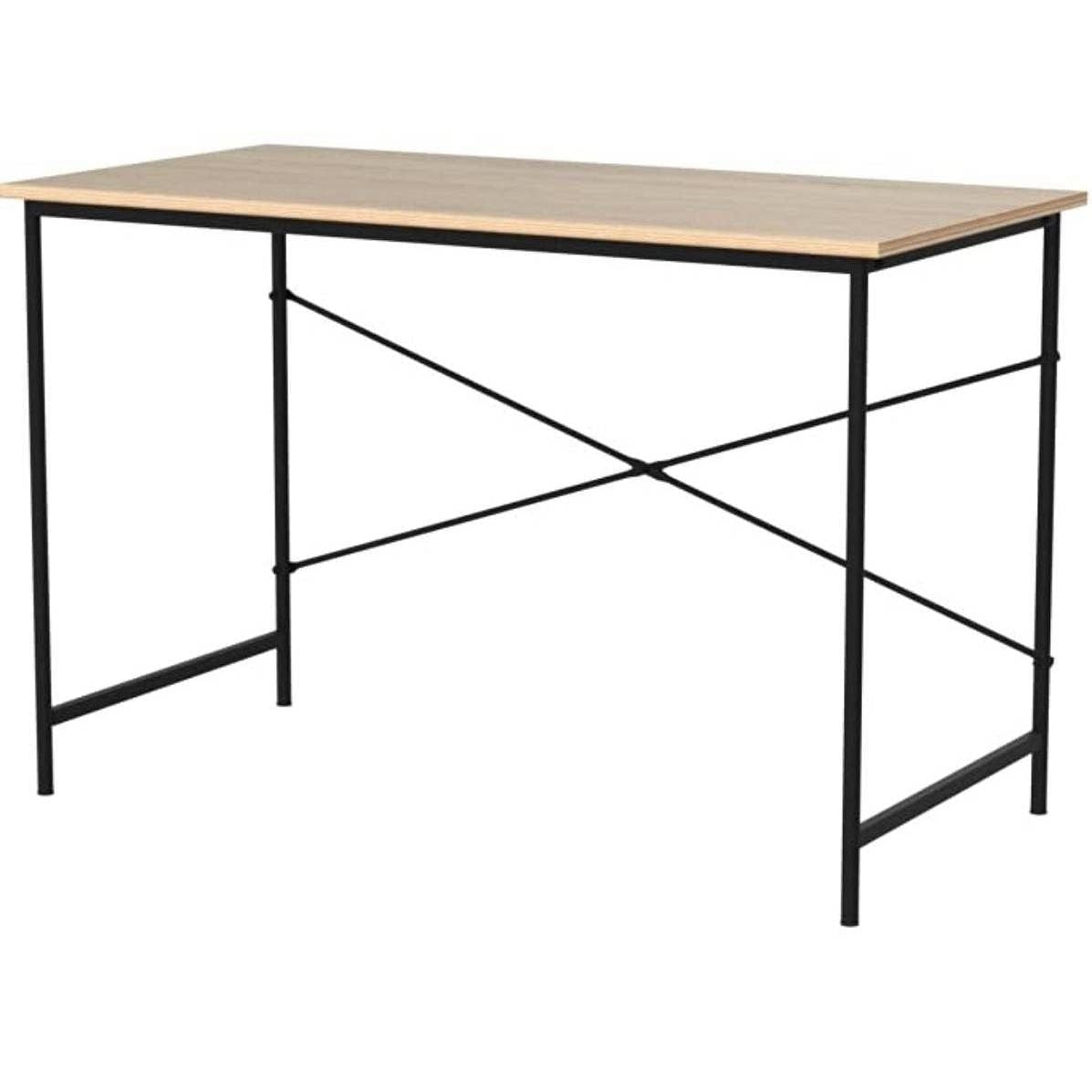 Modern Home Office Computer Desk Table with Black Metal Frame Wood Top in Oak-2