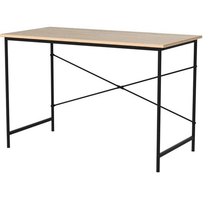 Modern Home Office Computer Desk Table with Black Metal Frame Wood Top in Oak-2