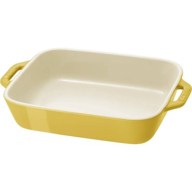 2 Piece Ceramic Stoneware Bakeware Casserole Baking Dish Set in Yellow / Ivory-0