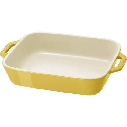 2 Piece Ceramic Stoneware Bakeware Casserole Baking Dish Set in Yellow / Ivory-0