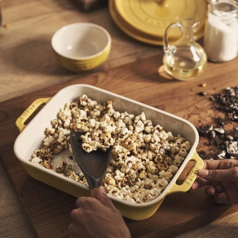 2 Piece Ceramic Stoneware Bakeware Casserole Baking Dish Set in Yellow / Ivory-1