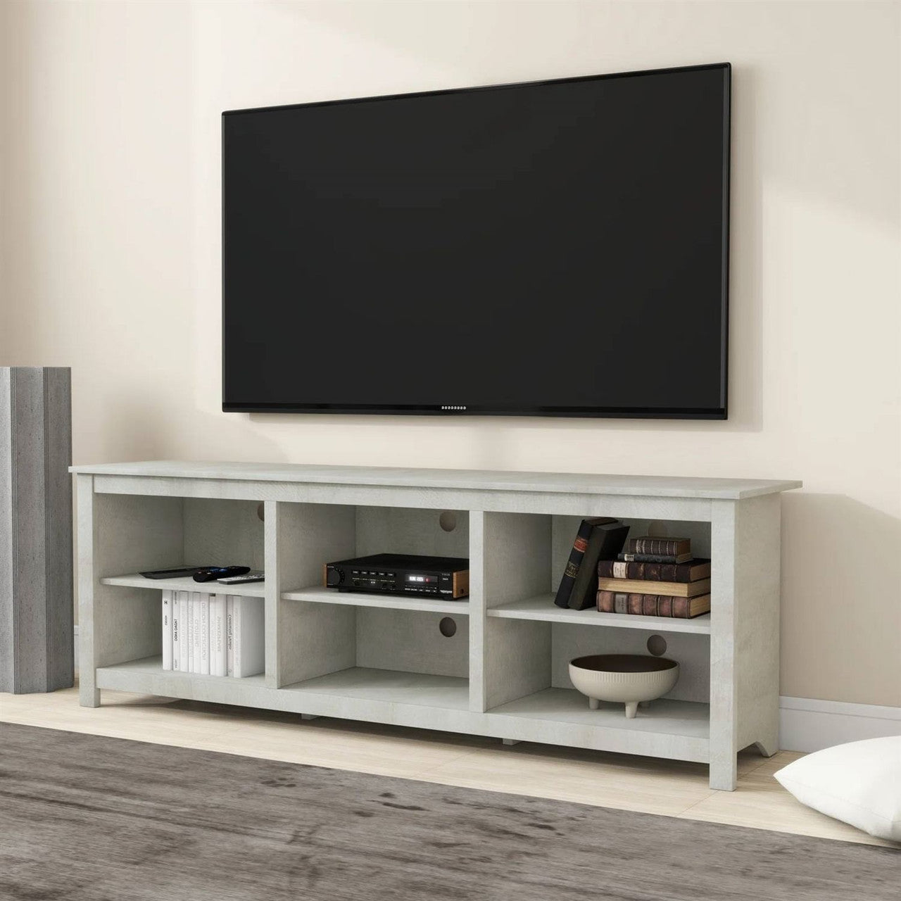 Farmhouse Style TV Stand in Light Grey Oak Wood Finish - for TVs up to 70-inch-2
