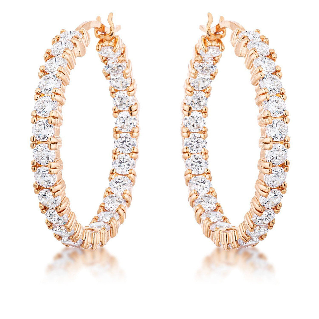 Rose Gold Plated CZ Hoop Earrings-0