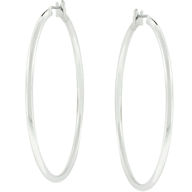Large Silvertone Finish Hoop Earrings-2