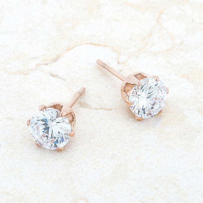 Reign 3.4ct CZ Rose Gold Stainless Steel Stud Earrings-3