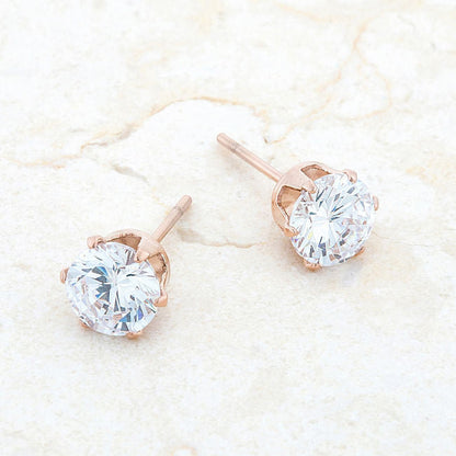 Reign 3.4ct CZ Rose Gold Stainless Steel Stud Earrings-3