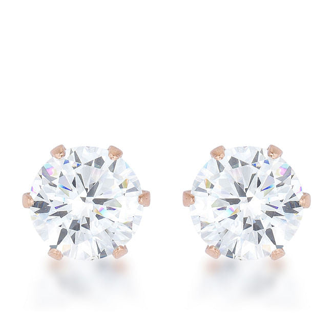 Reign 3.4ct CZ Rose Gold Stainless Steel Stud Earrings-0