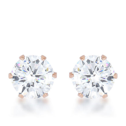 Reign 3.4ct CZ Rose Gold Stainless Steel Stud Earrings-0