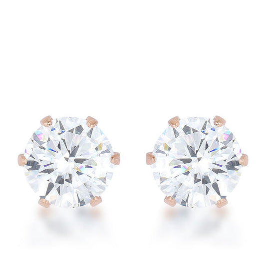Reign 3.4ct CZ Rose Gold Stainless Steel Stud Earrings-0