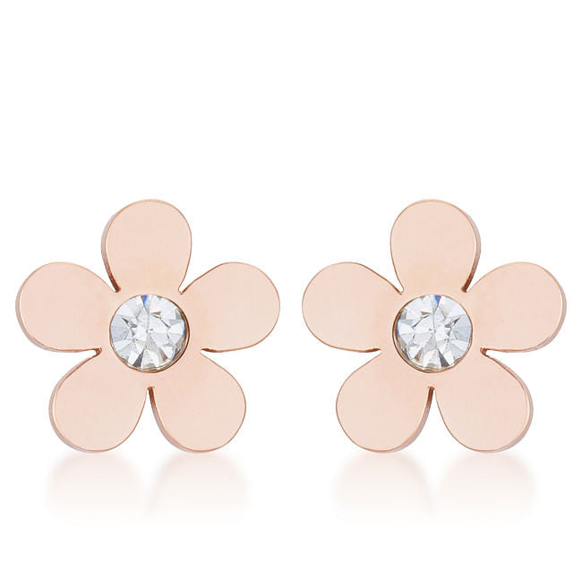 Daisy 0.3ct CZ Rose Gold Stainless Steel Flower Stud Earrings-2