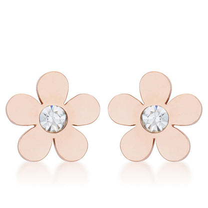 Daisy 0.3ct CZ Rose Gold Stainless Steel Flower Stud Earrings-2