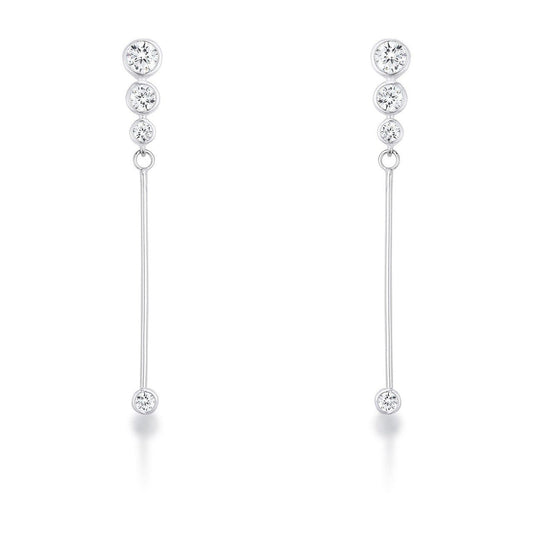 1.2Ct Graduated Rhodium Plated Drop Cubic Zirconia Earrings.-0