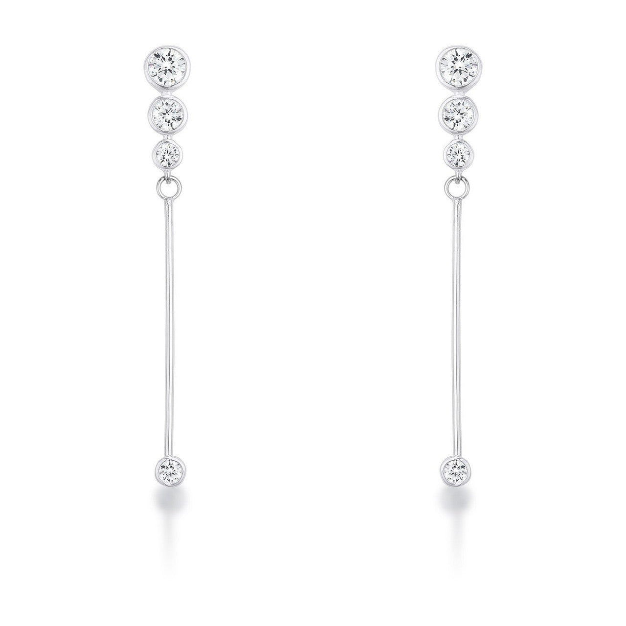 1.2Ct Graduated Rhodium Plated Drop Cubic Zirconia Earrings.-0