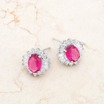 Chrisalee 3.3ct Ruby CZ Rhodium Classic Stud Earrings-2