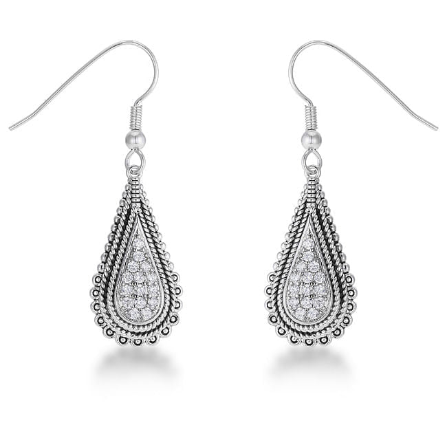.45 Ct Tear Drop Rhodium Earrings with CZ-2