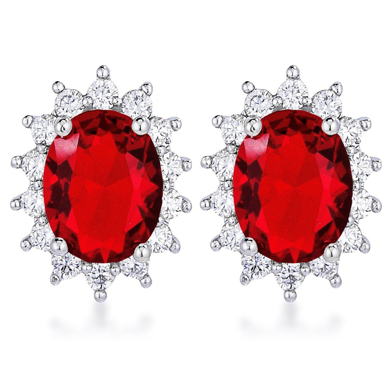 Rhodium Plated Ruby Red Petite Royal Oval Earrings-0