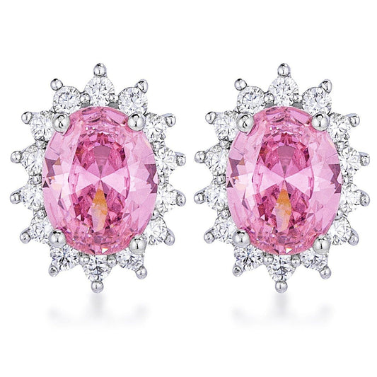 Rhodium Plated Pink Petite Royal Oval Earrings-0