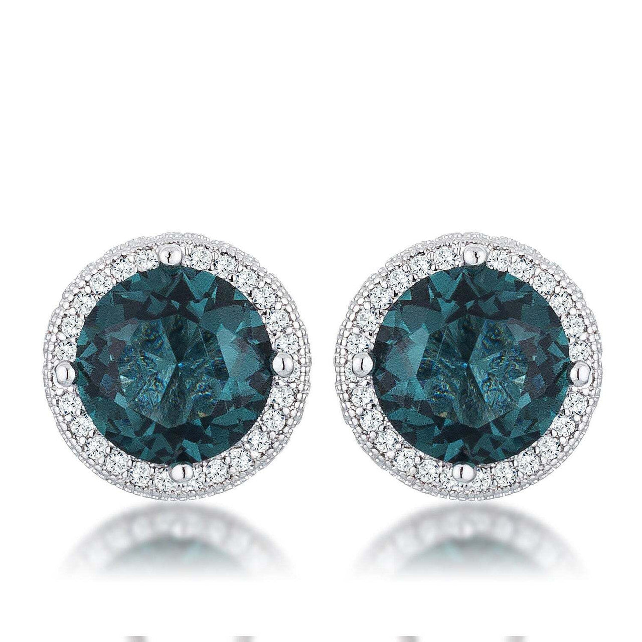 5.84 Ct Rhodium Blue Green Clear CZ Halo Earrings-0