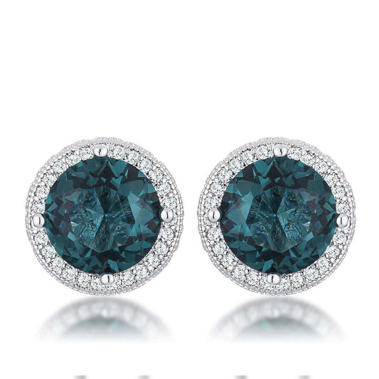 5.84 Ct Rhodium Blue Green Clear CZ Halo Earrings-0