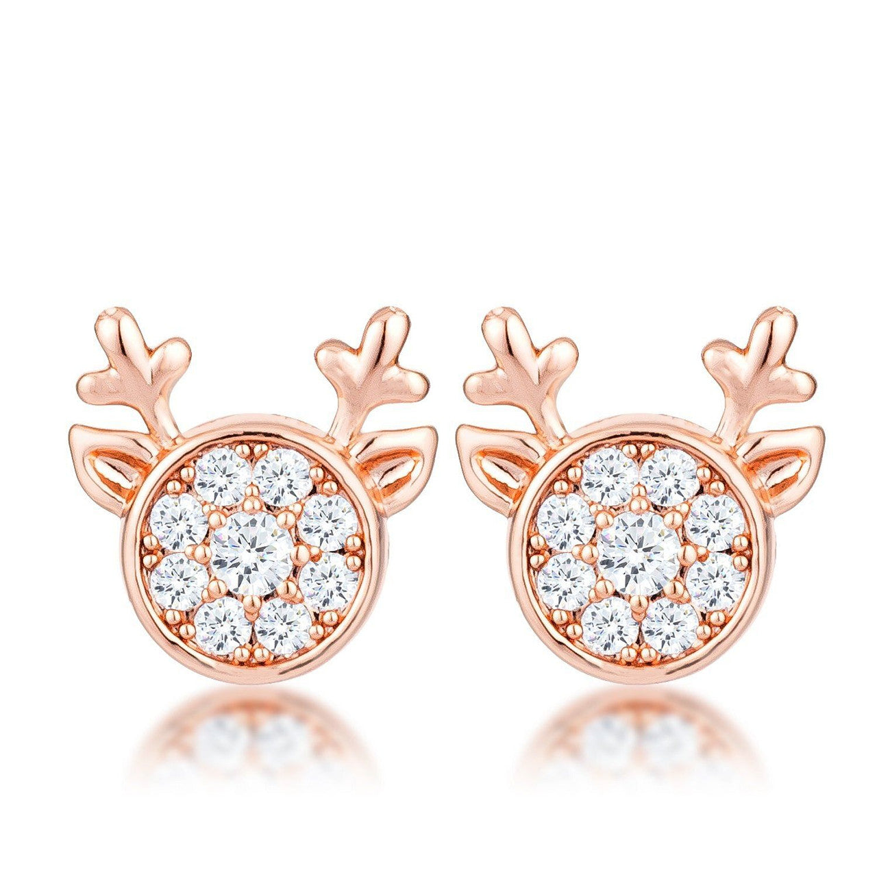 18k Rose Gold Plated Clear CZ Reindeer Earrings-0