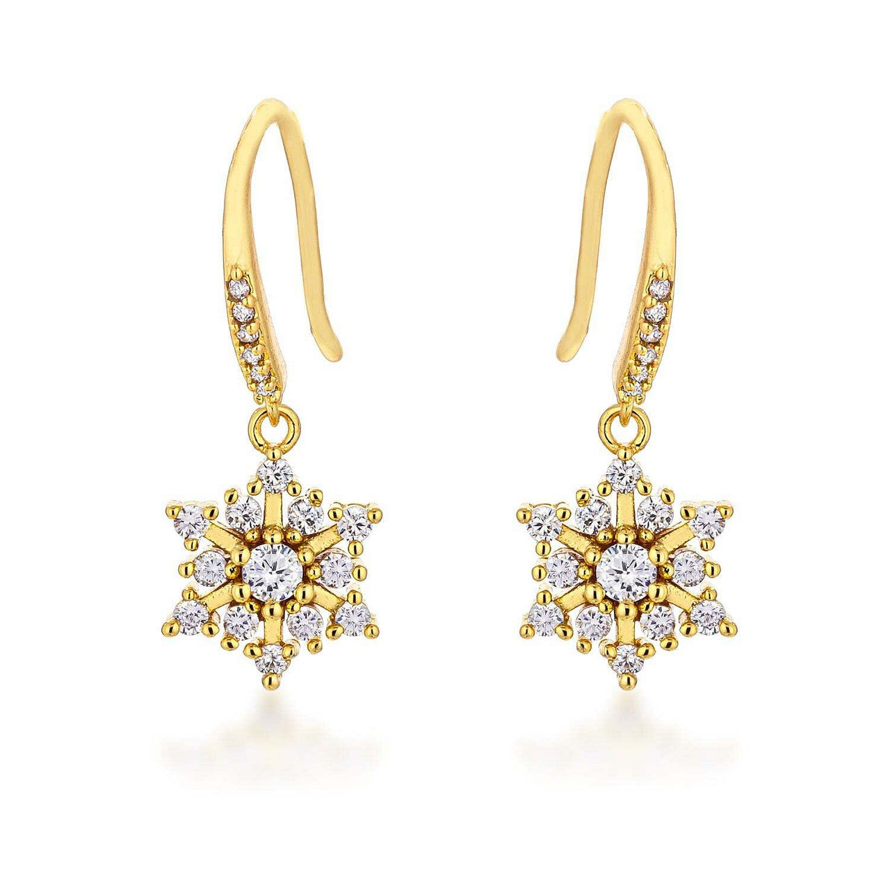 Dainty Gold Plated Snowflake Drop Earrings-0