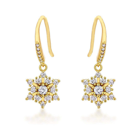 Dainty Gold Plated Snowflake Drop Earrings-0