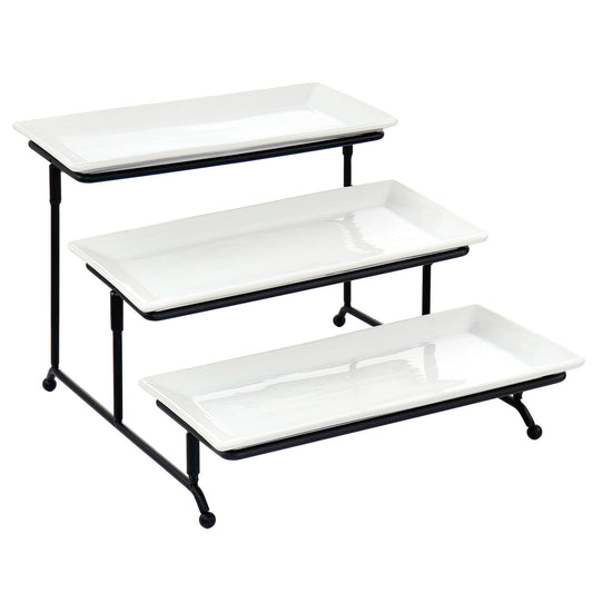Elama 3 Tier Rectangular Plate Porcelain Serveware Set-0