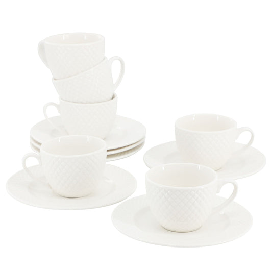 Elama Sol 12 Piece 3 Ounce Porcelain Espresso Cup with Saucer Set in White-0