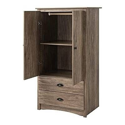 FarmHome Rustic 2 Drawer Bedroom Storage Armoire Grey Oak-0