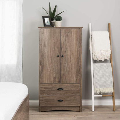 FarmHome Rustic 2 Drawer Bedroom Storage Armoire Grey Oak-1