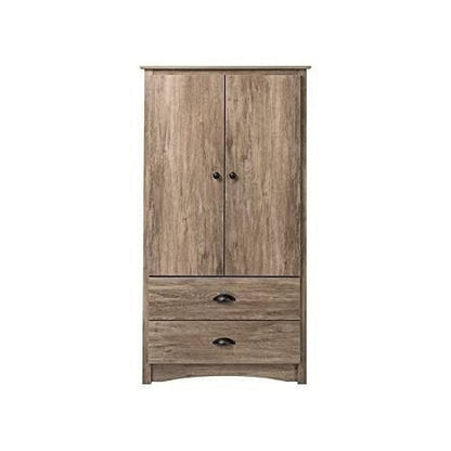 FarmHome Rustic 2 Drawer Bedroom Storage Armoire Grey Oak-2