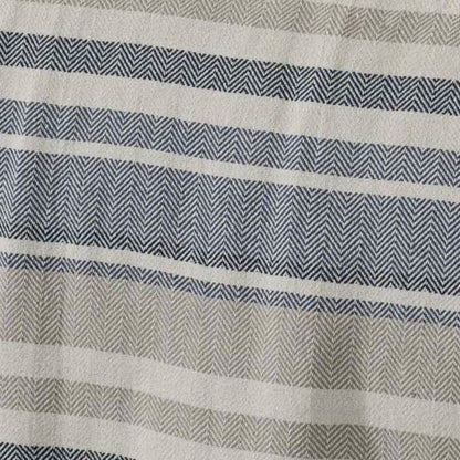 Full/Queen size Navy Blue Tan Cream Chevron Stripe Lightweight Cotton Blanket-1