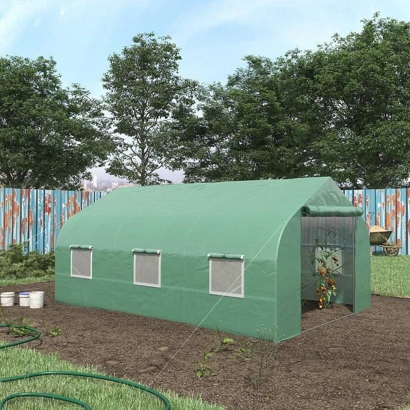 11.5 ft x 9.8 ft. Greenhouse with Green PE Cover and Heavy Duty Steel Frame-0