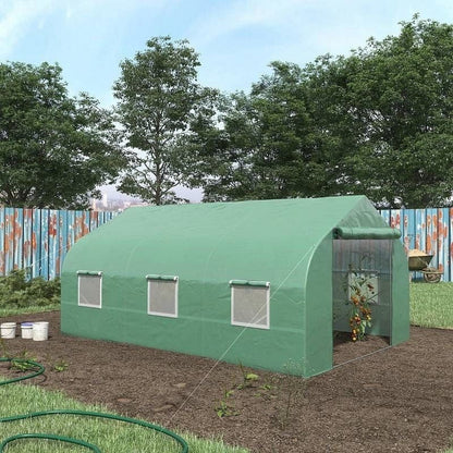 11.5 ft x 9.8 ft. Greenhouse with Green PE Cover and Heavy Duty Steel Frame-0
