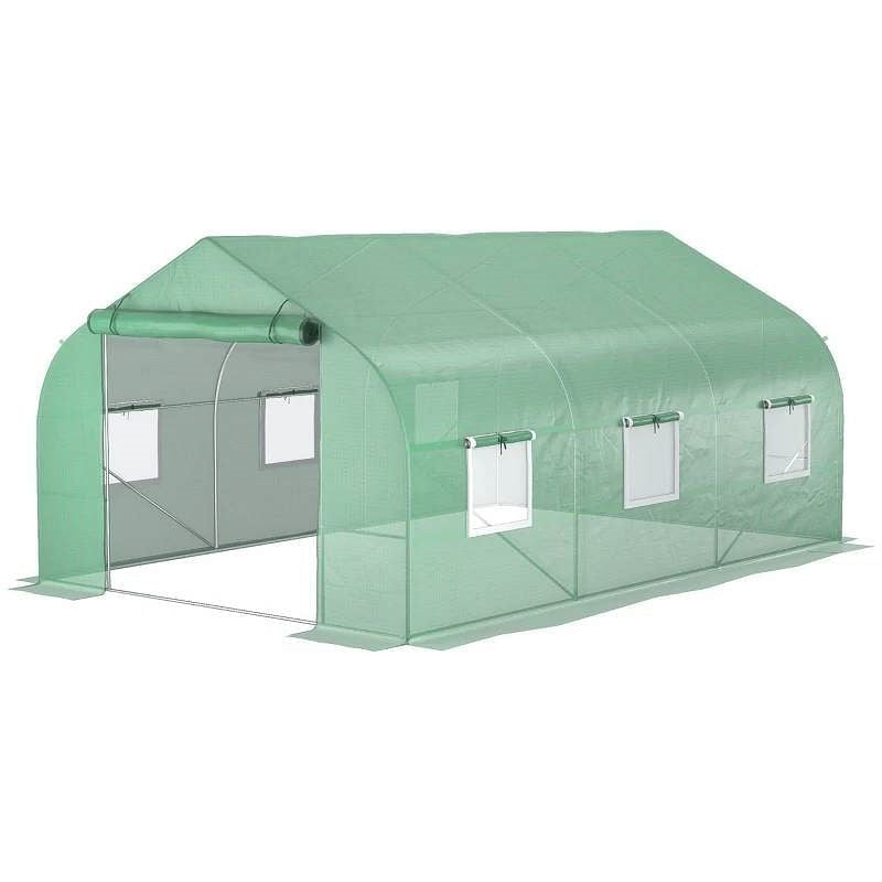 11.5 ft x 9.8 ft. Greenhouse with Green PE Cover and Heavy Duty Steel Frame-2