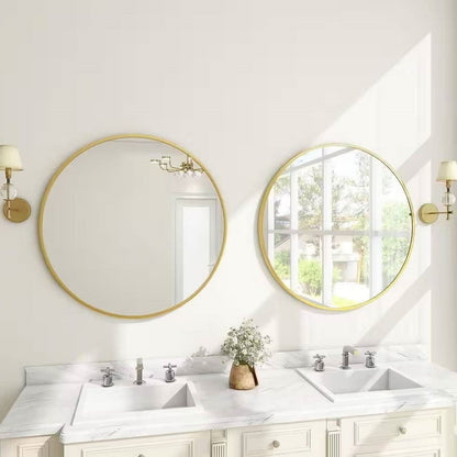 Round 30-inch Circular Bathroom Wall Mirror with Gold Frame-0