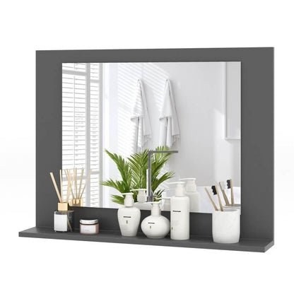 Rectangular 23 x 17 inch Bathroom Mirror with Storage Shelf in Grey Wood Finish-2
