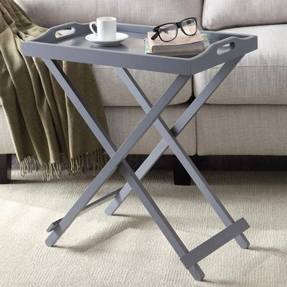 Folding TV Tray Bedside Table in Grey Wood Finish-2