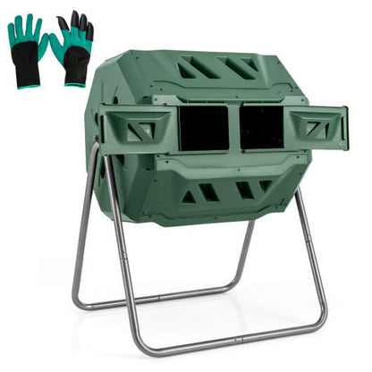360?° Rotatable Tumbling Composter with 2 Sliding Doors-Green-4