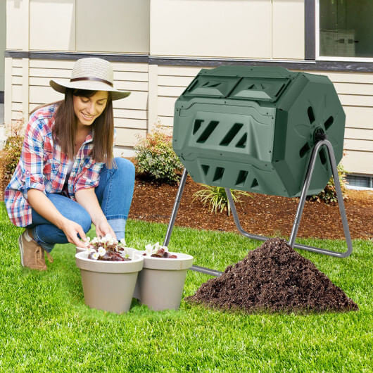 360?° Rotatable Tumbling Composter with 2 Sliding Doors-Green-6