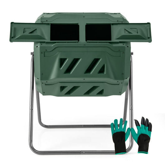 360?° Rotatable Tumbling Composter with 2 Sliding Doors-Green-7